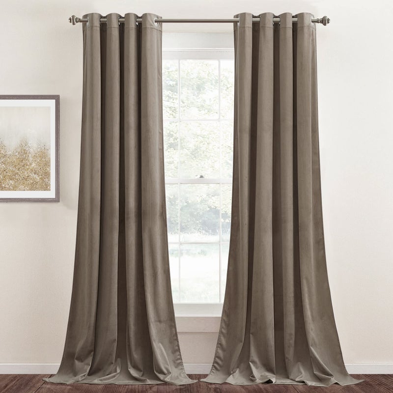 StangH Taupe Velvet Curtains - Room Darkening Solid Grommet Window Panels Soft Smooth Velvet Fabric Elegent Decor Privacy Protect for Bedroom, 52 x 84 inches, 2 Panels - Image 1